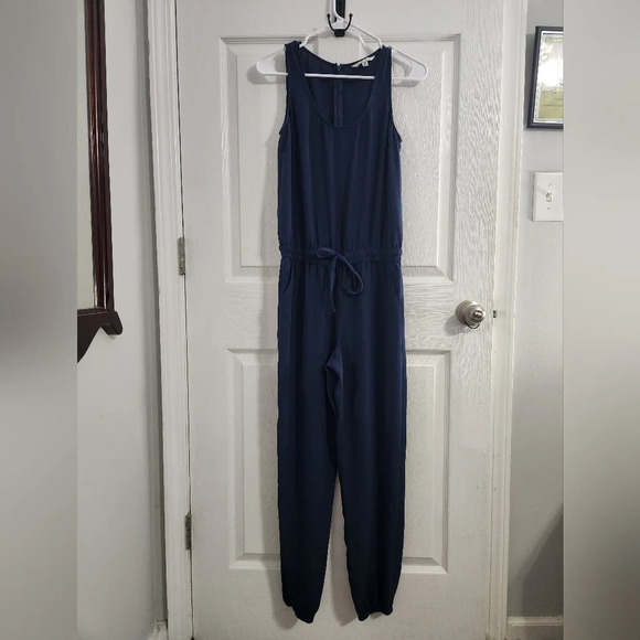 Cabi navy blue french chiffron jumpsuit #303 pockets size xs - Picture 3 of 11